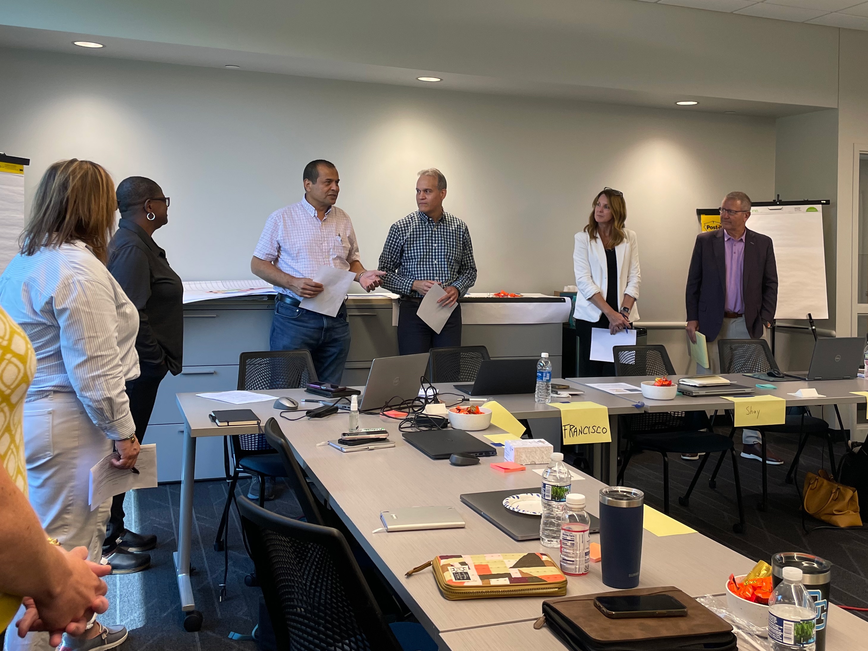 group of employees workshopping in an office